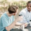 two men serious conversation coffee Masonic education