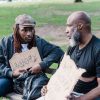 two men talking park bench Masonic education